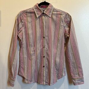 The Limited Fitted Striped V-Neck Button-Down, Size Small